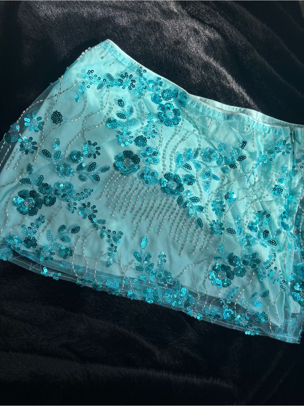 Y2K Aqua Blue Beaded Sequin Mini Skirt ✨🩵Low Rise Fairycore Party Skirt 🐬 - Picture 2 of 7